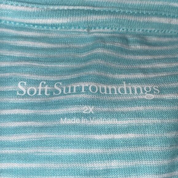 Soft Surrounding Wms Sz 2XL Aqua Sky Stripe Relaxed Fit Raw Edge Tunic Tee Shirt - Picture 5 of 6